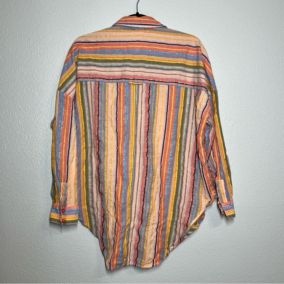 Anthropologie Pilcro Shirt Boyfriend Multicolored Striped Metallic Top Size L/XL - Picture 10 of 12